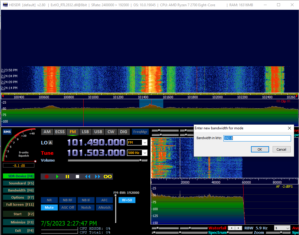 HDSDR bandwidth setting